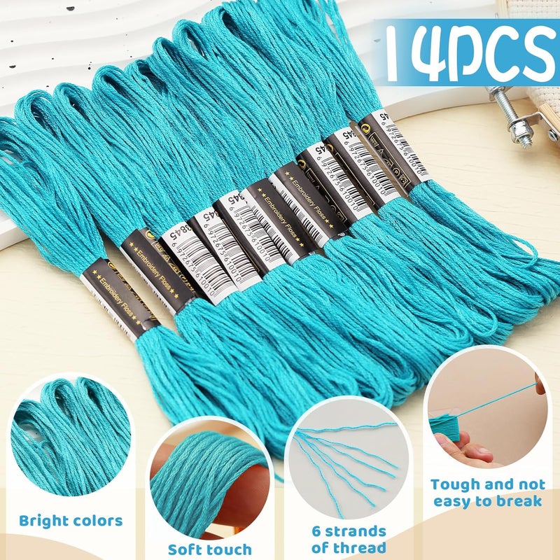 Dercuy 14 Skeins Sky-Blue Embroidery Floss, 8m Cotton Embroidery Thread, Cross Stitch Thread Set for for DIY Making, Embroidery Crafts - Image 2